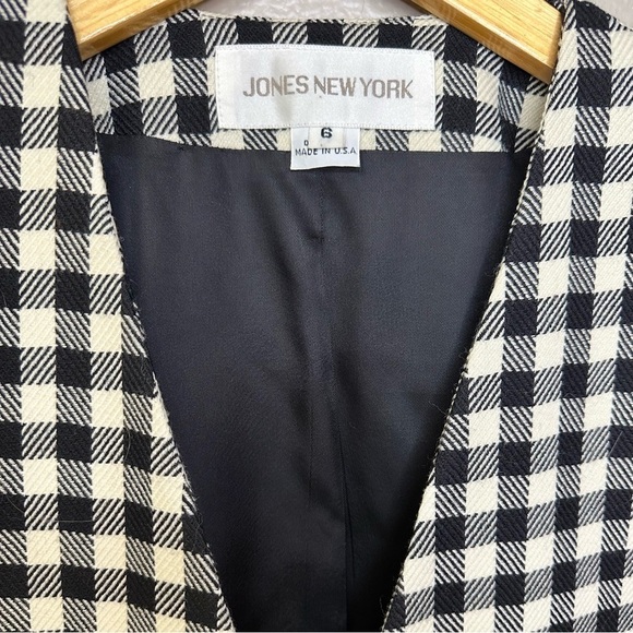 Jones New York Vintage Checkered Long Length One Button Blazer 100% Pure Wool - Picture 3 of 7
